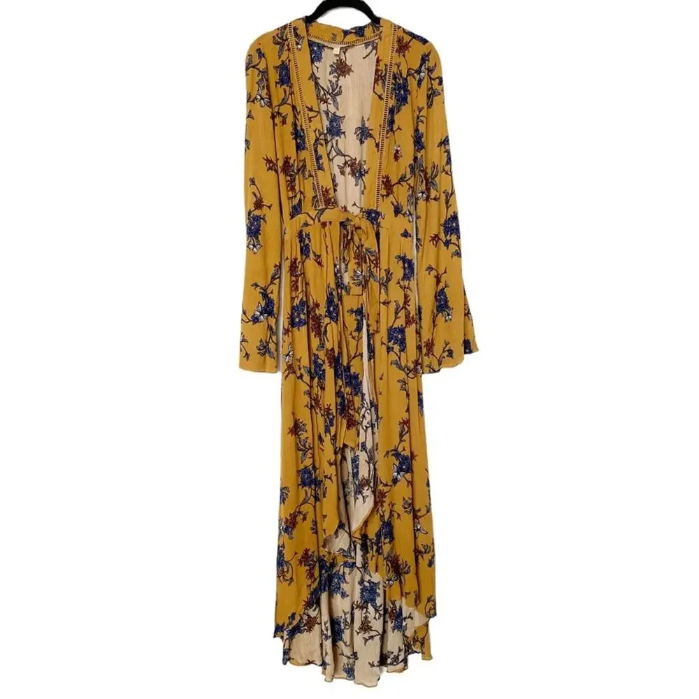Dance & Marvel Butterfly Floral Boho Wrap Kimono Romper Size Small